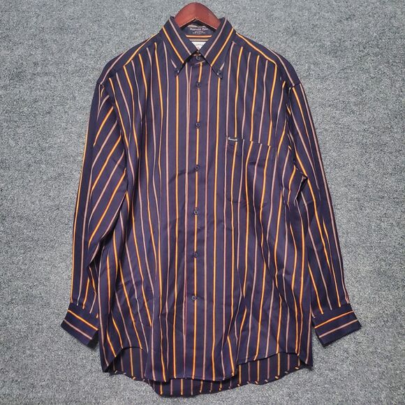 Vintage 90s Faconnable Albert Goldberg Shirt Mens M Navy Striped Button Down - Picture 3 of 10